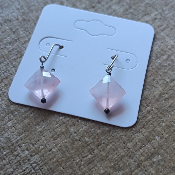 Silver Tone Multi-faceted Light Pink Crystal Set On Point Hook Earrings - Picture 7 of 7